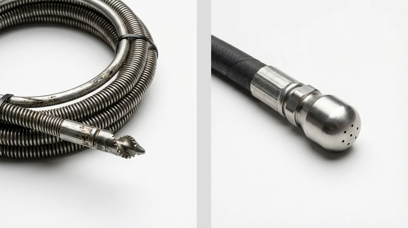 Drain snake cable and hydro jetting nozzle used for drain cleaning in Logan, UT